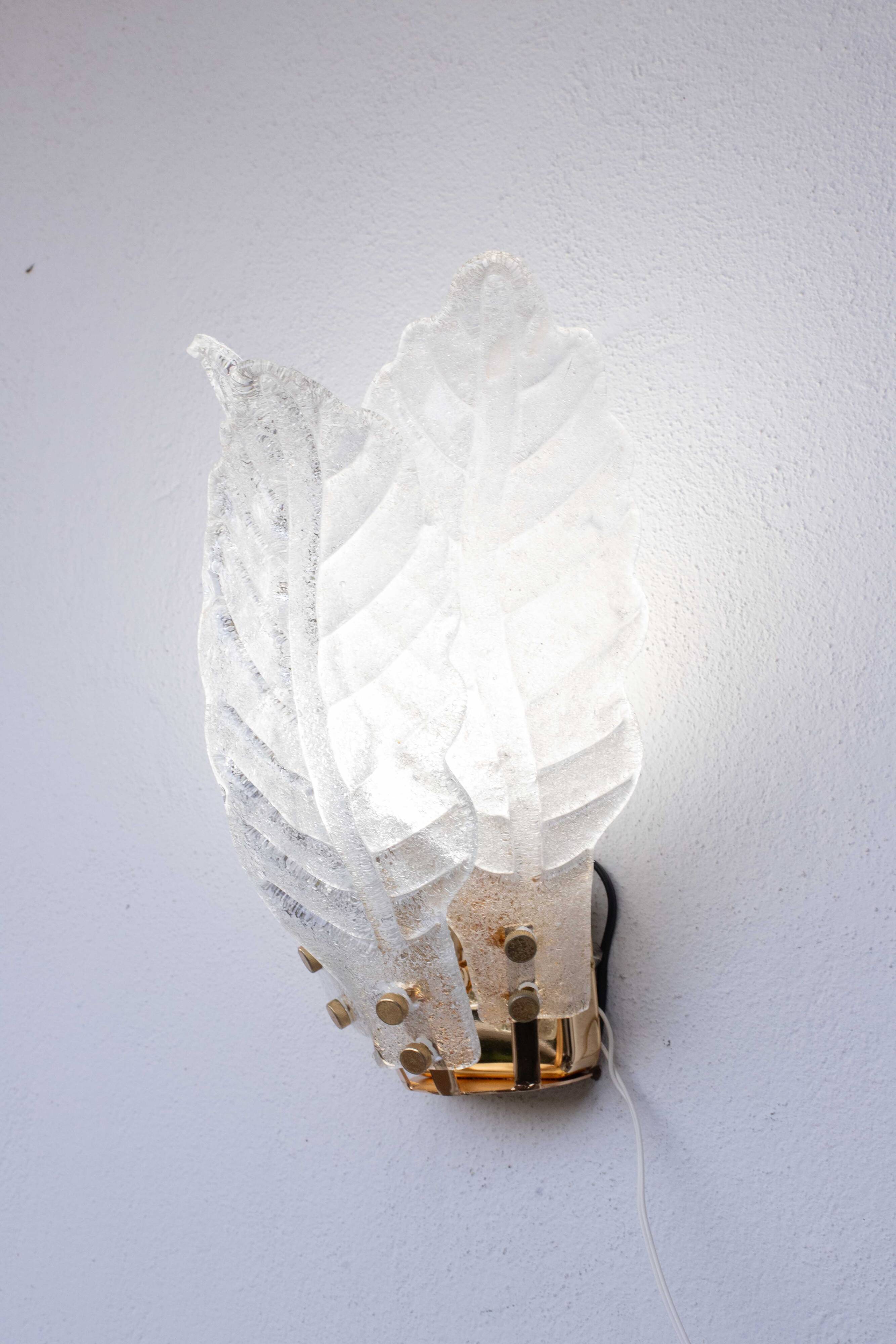 Set of 4 Florence, elegant Murano wall light transparent leaves, 1970