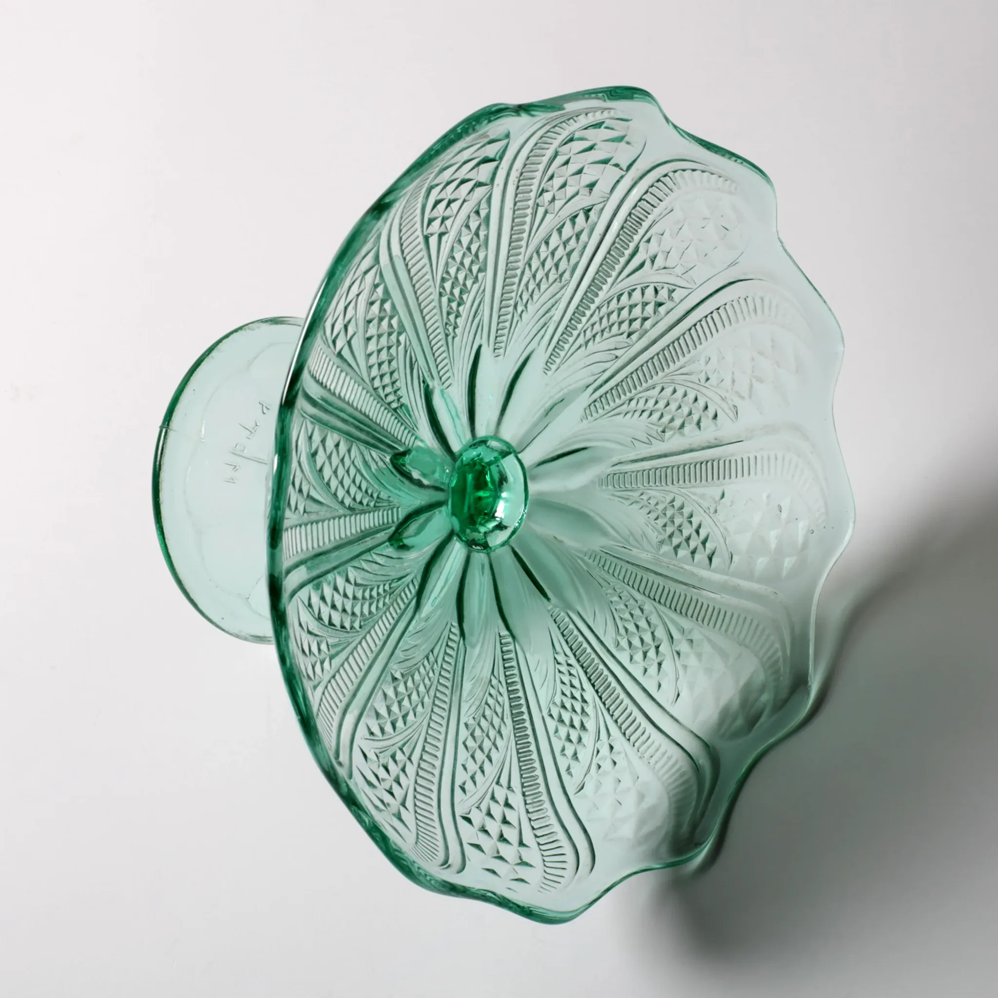 Pressed Glass Pedestal Bowl / Vintage Georgia Green Fruit Bowl / Ukraine /