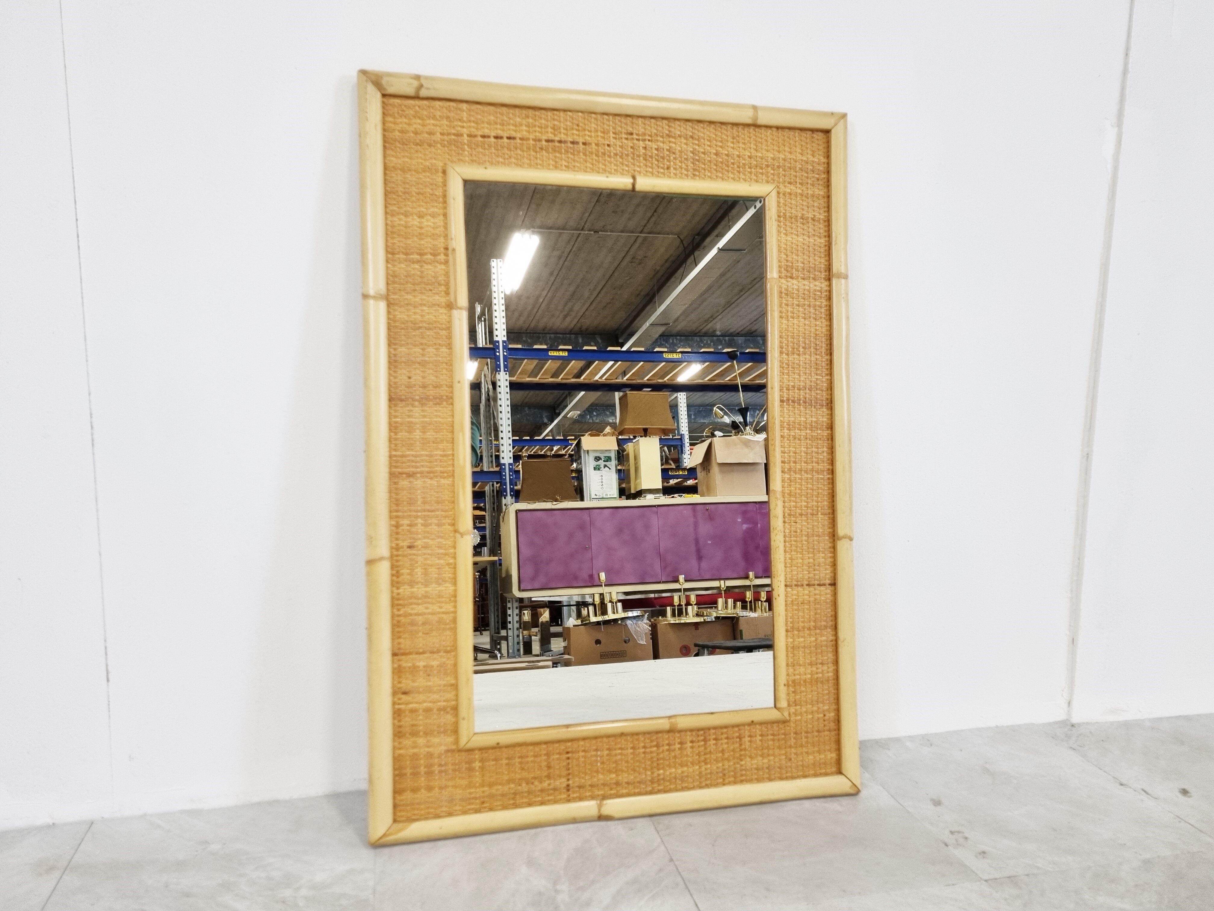 Mid century bamboo mirror by dal vera, 1960s