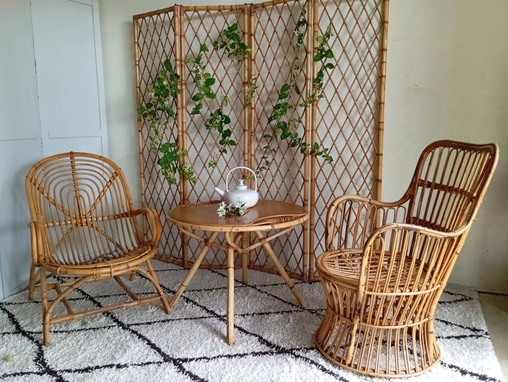 Bonacina rattan armchair, Italy, 1960s