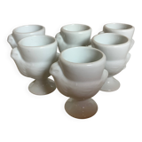 Six white hen egg cups