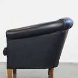 Black Cowhide Leather English-Style Club Chair