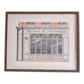 Lithographie "Librairie et informatique" – Catherine d'Ortoli
