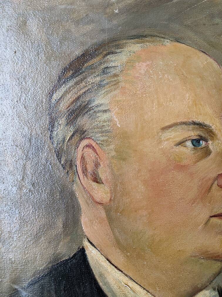 Old oil painting portrait of a man from the 20th century