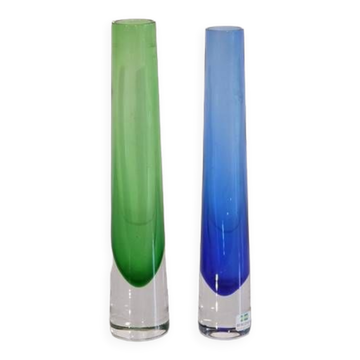 Paire de vases scandinaves en verre de Bergdala 1970