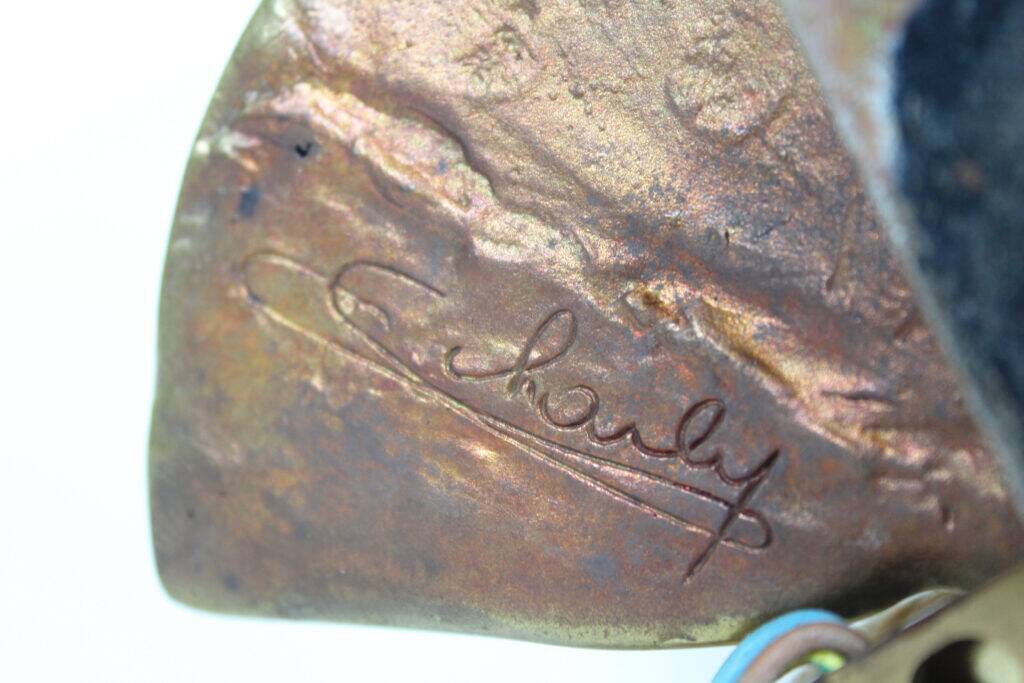 Stunning solid bronze 'Lily' table lamp signed by Maison Charles