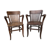 Pair of art deco armchair in solid oak in early 1900