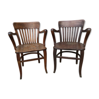 Pair of art deco armchair in solid oak in early 1900