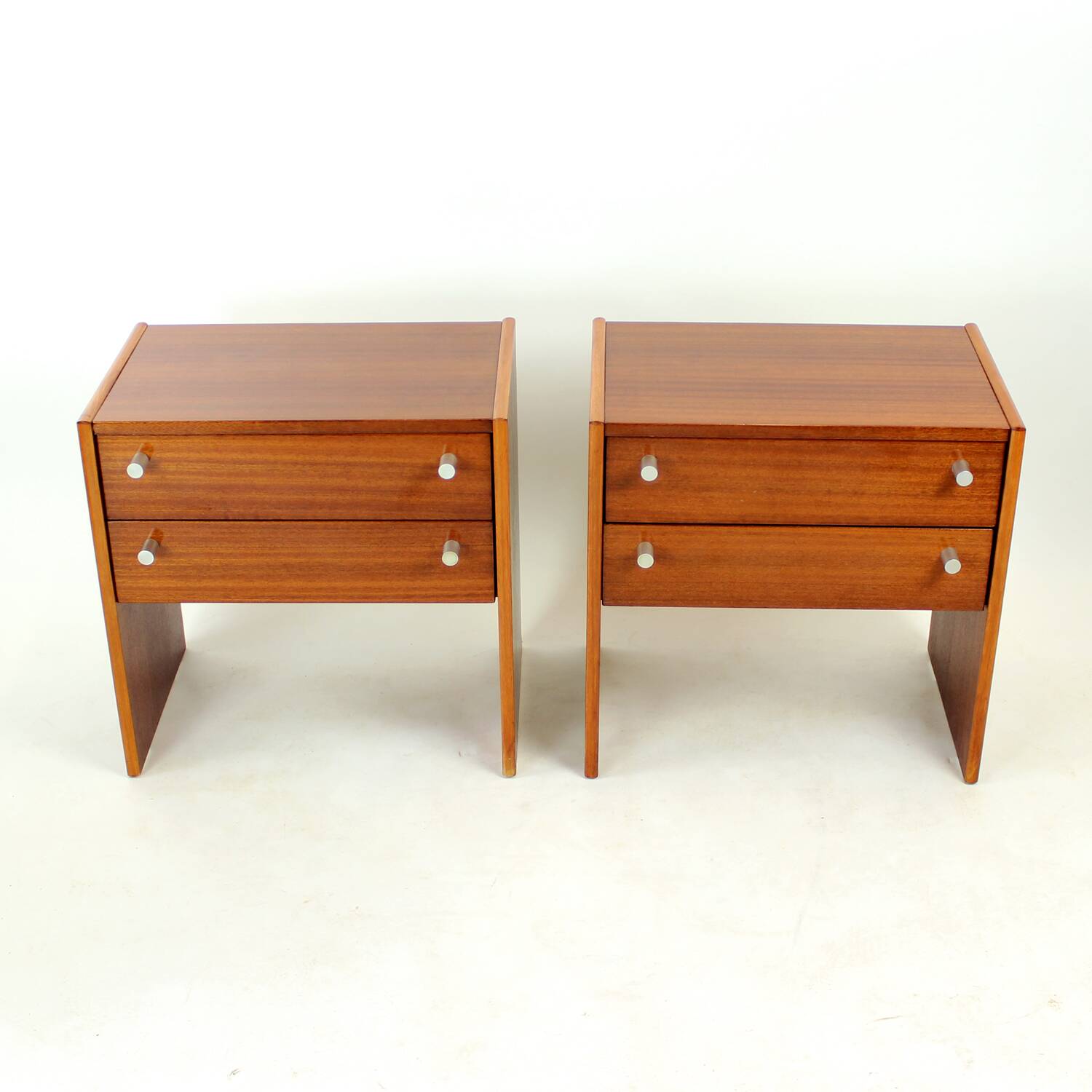 Set Of 2 Square Bedside Tables In Mahogany, Czechoslovakia 1970s