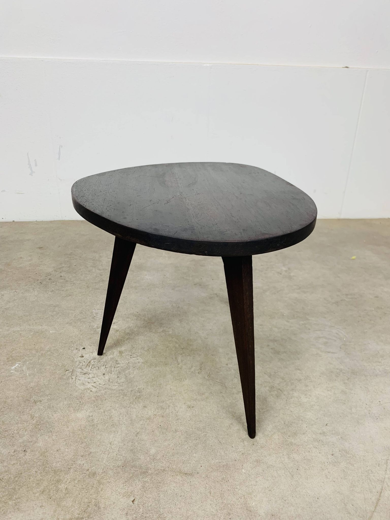 Tripod plant stand with compass feet, wood, 1950s