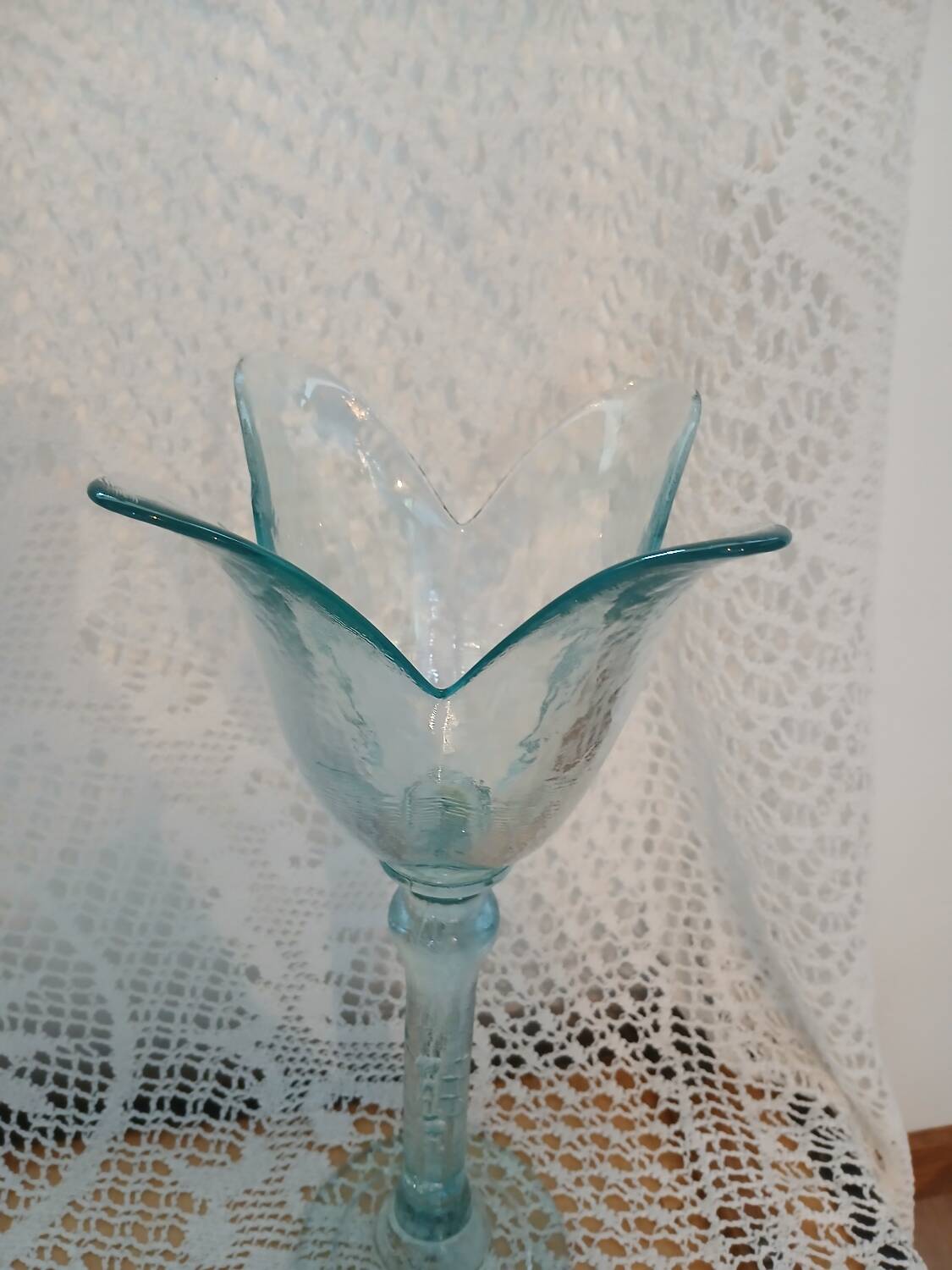 Glass tulip candle holder on stand