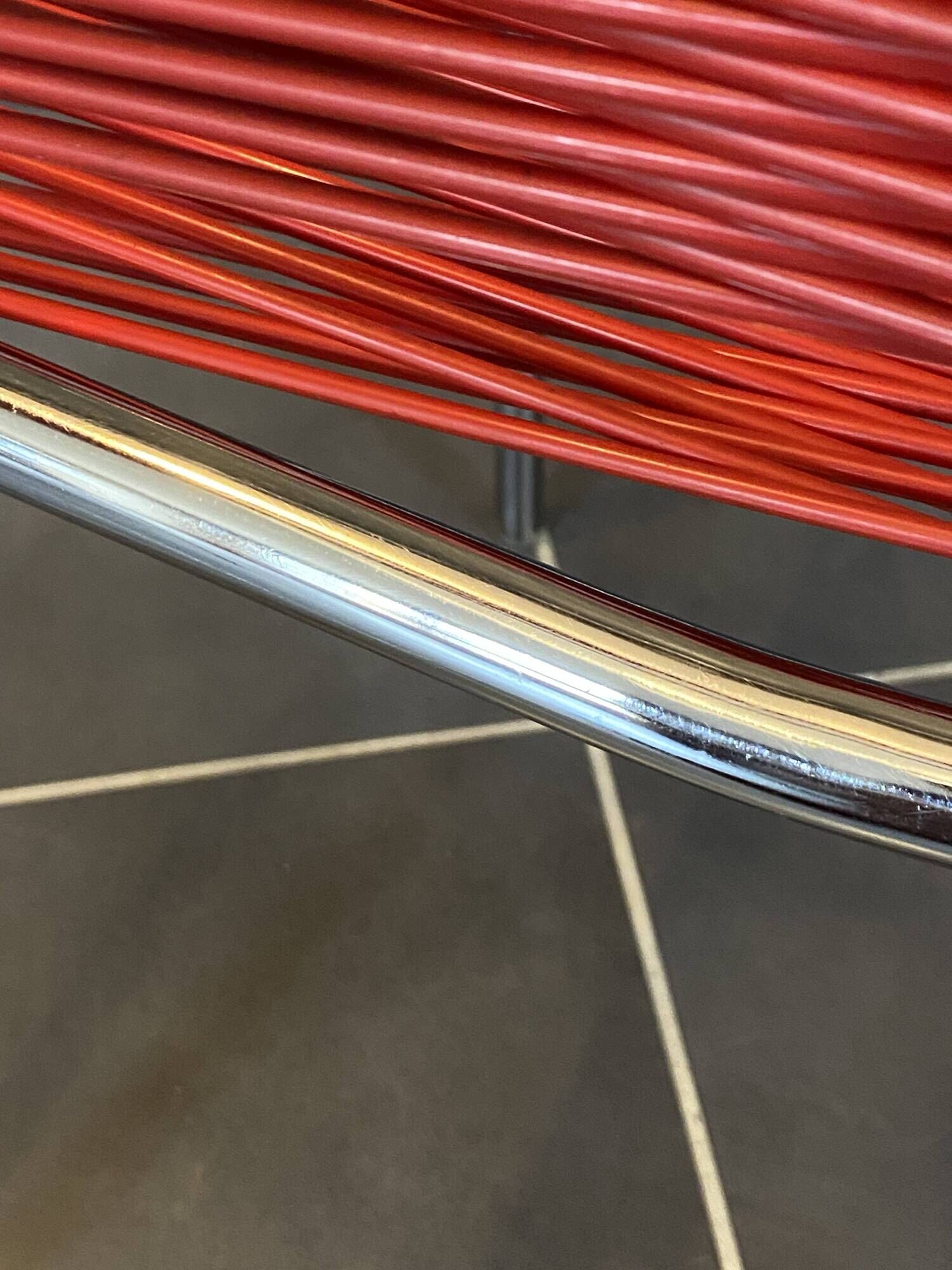Scoubidou chair or vintage 1960 red chrome spaghetti chair