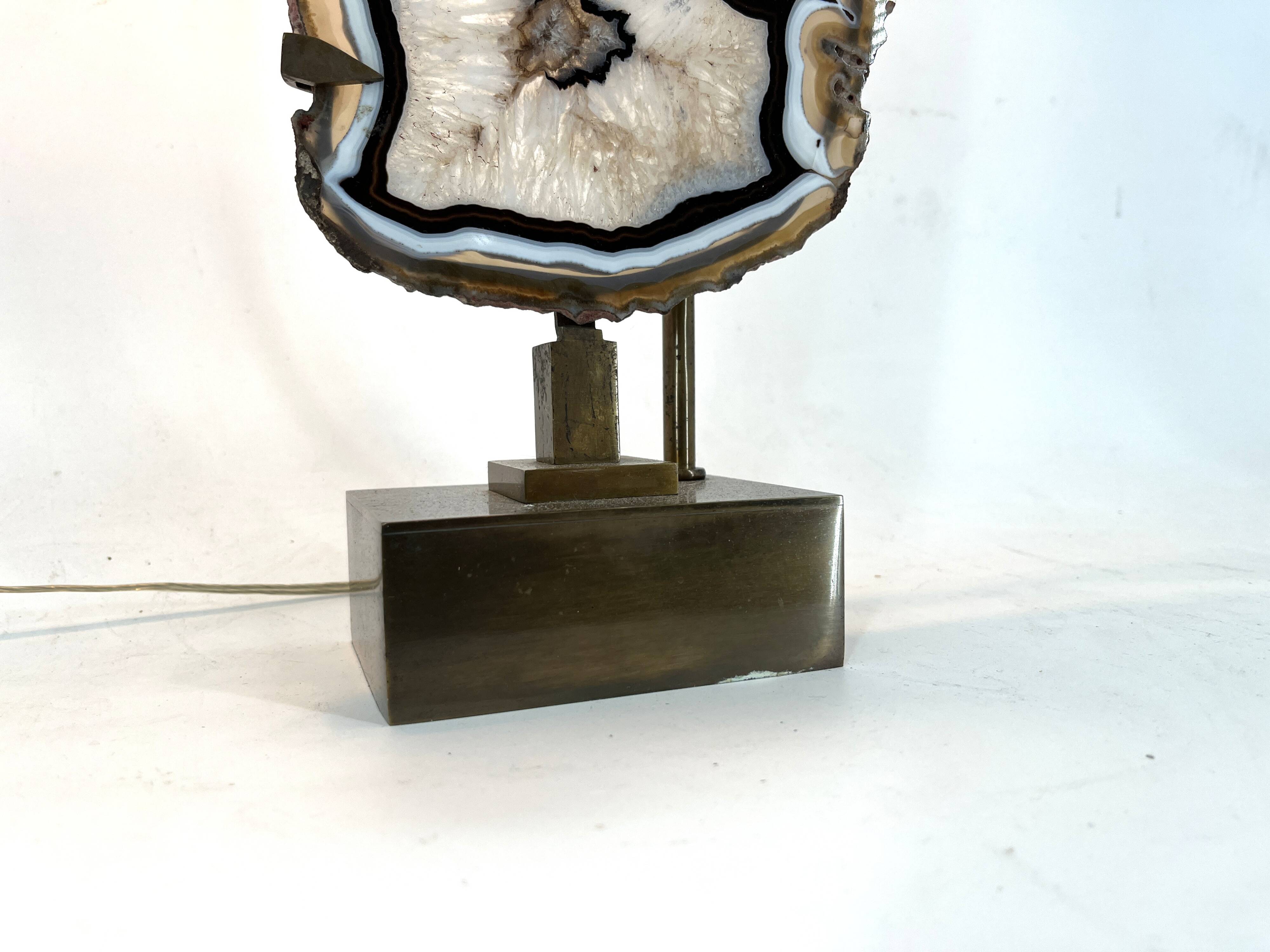 Lampe de table vintage en tranches d'agate en laiton, années 1970