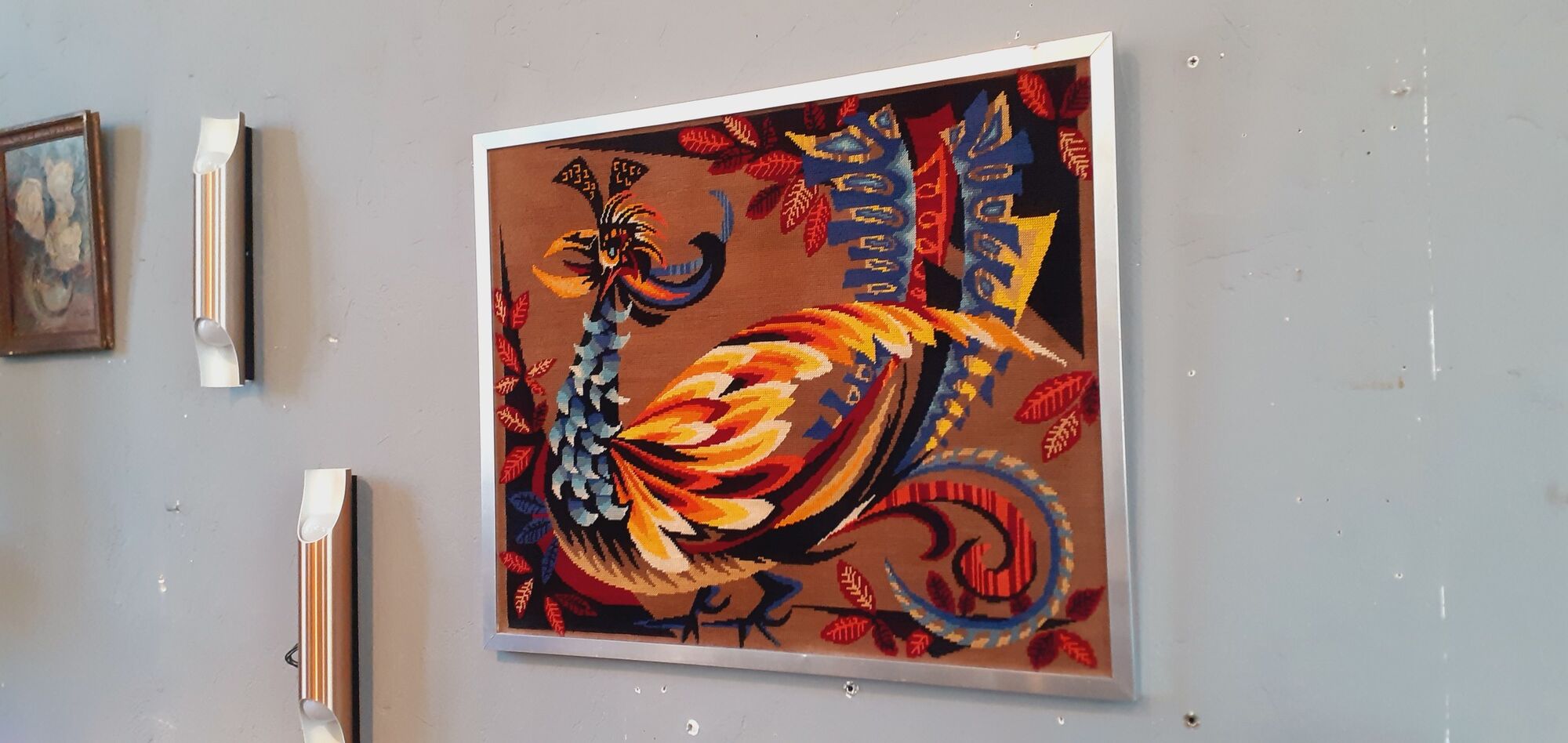 Vintage framed tapestry year 70 "The Golden Bird"