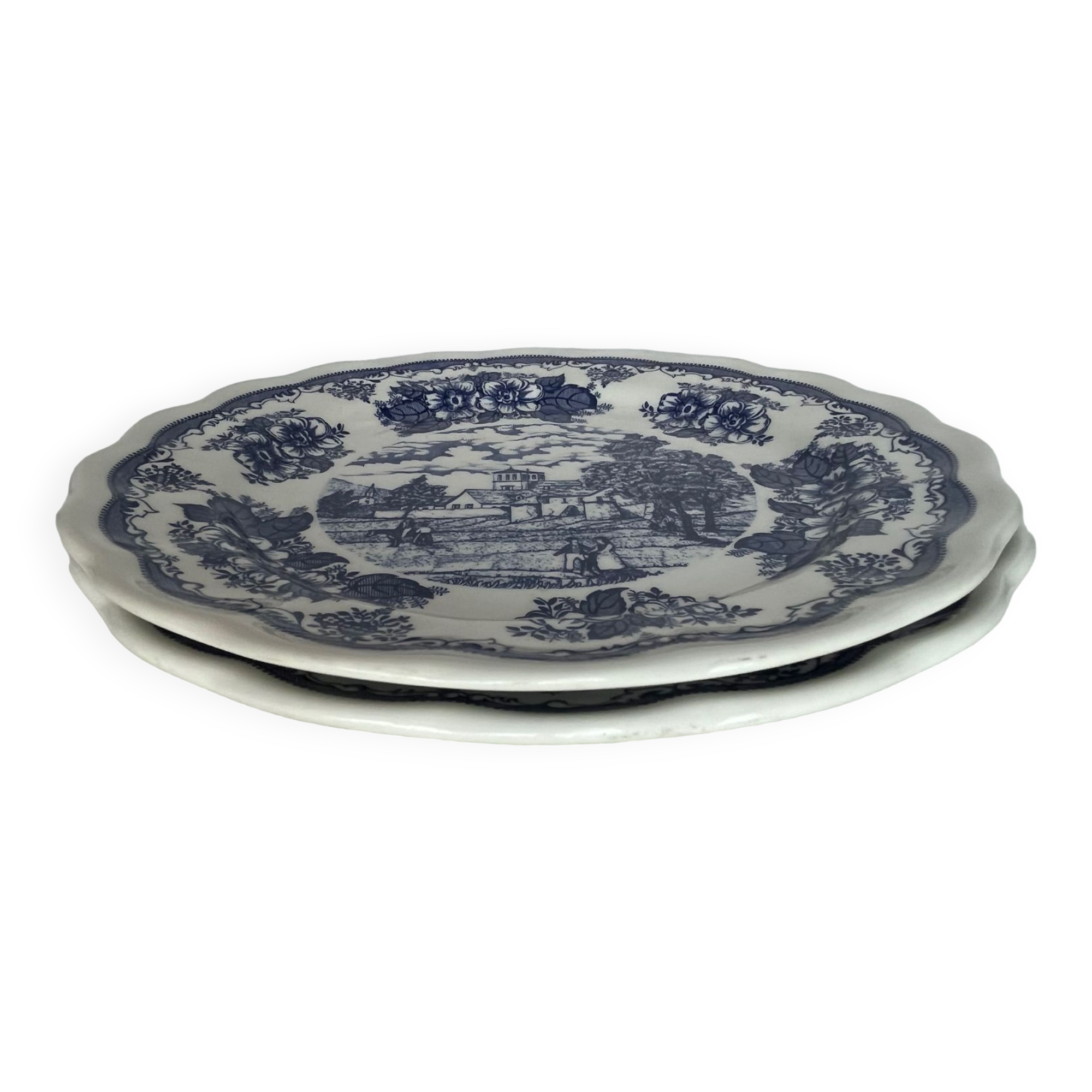 2 assiettes plates décor anglais