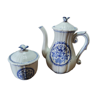 Gien porcelain teapot and sugar