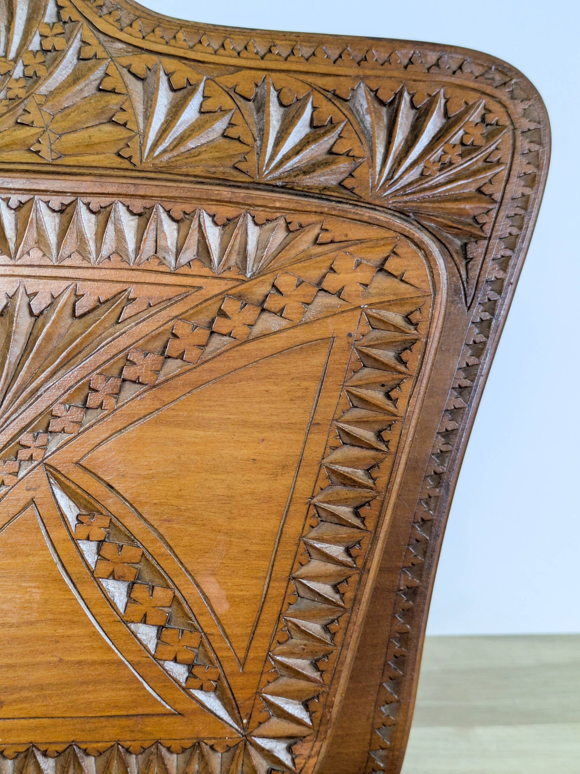 Wall-mounted letter holder, antique carved wood, folk art.