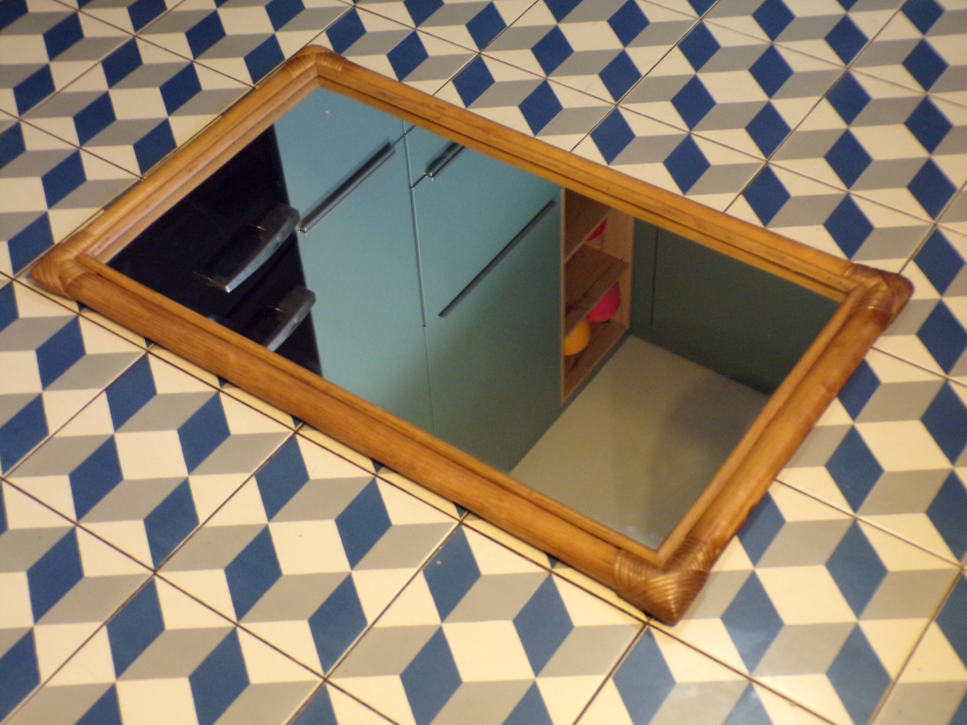 Vintage bamboo and rattan mirror 48X80cm