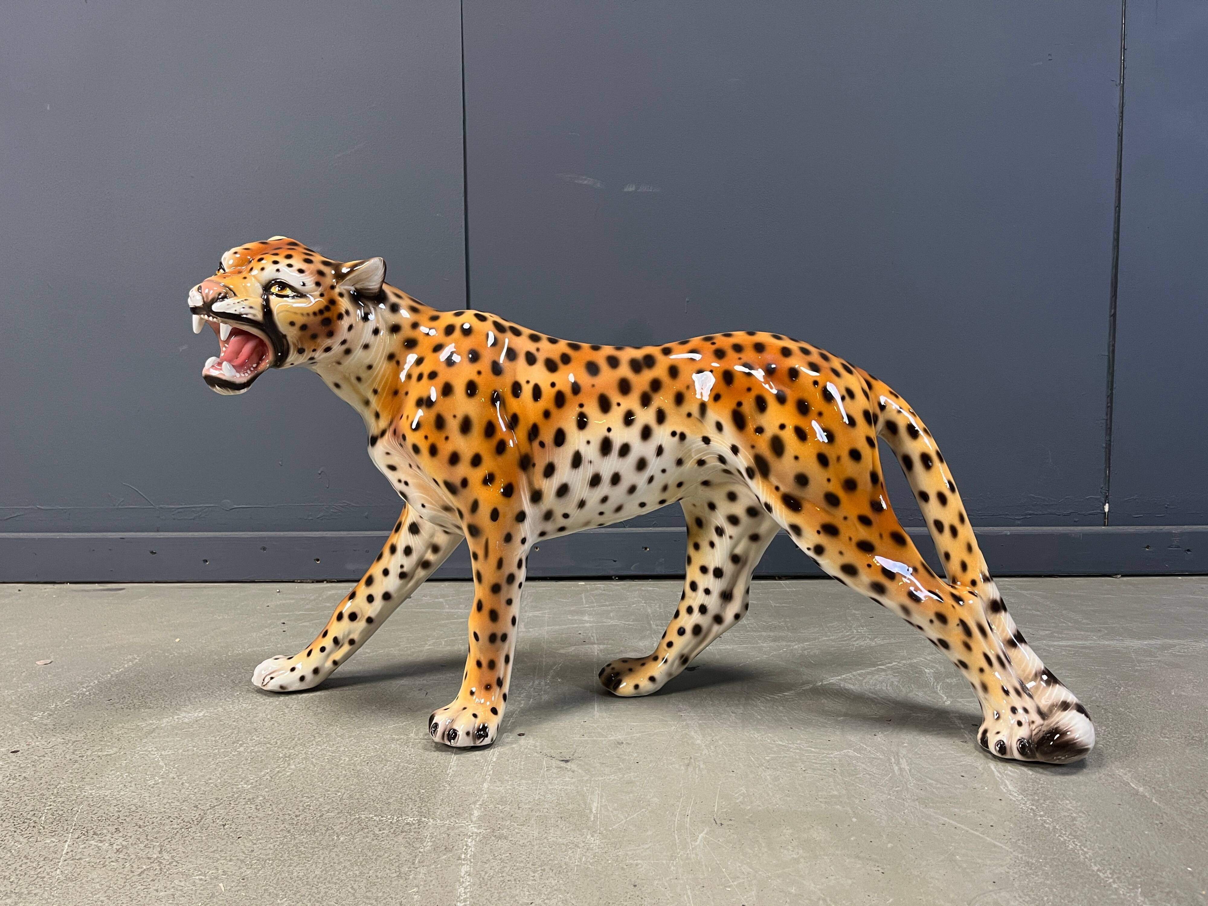 Large Italian ceramic leopard statue, 1960s