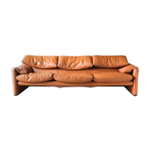 Sofa Maralunga leather camel 3 places, Vico Magistretti for Cassina