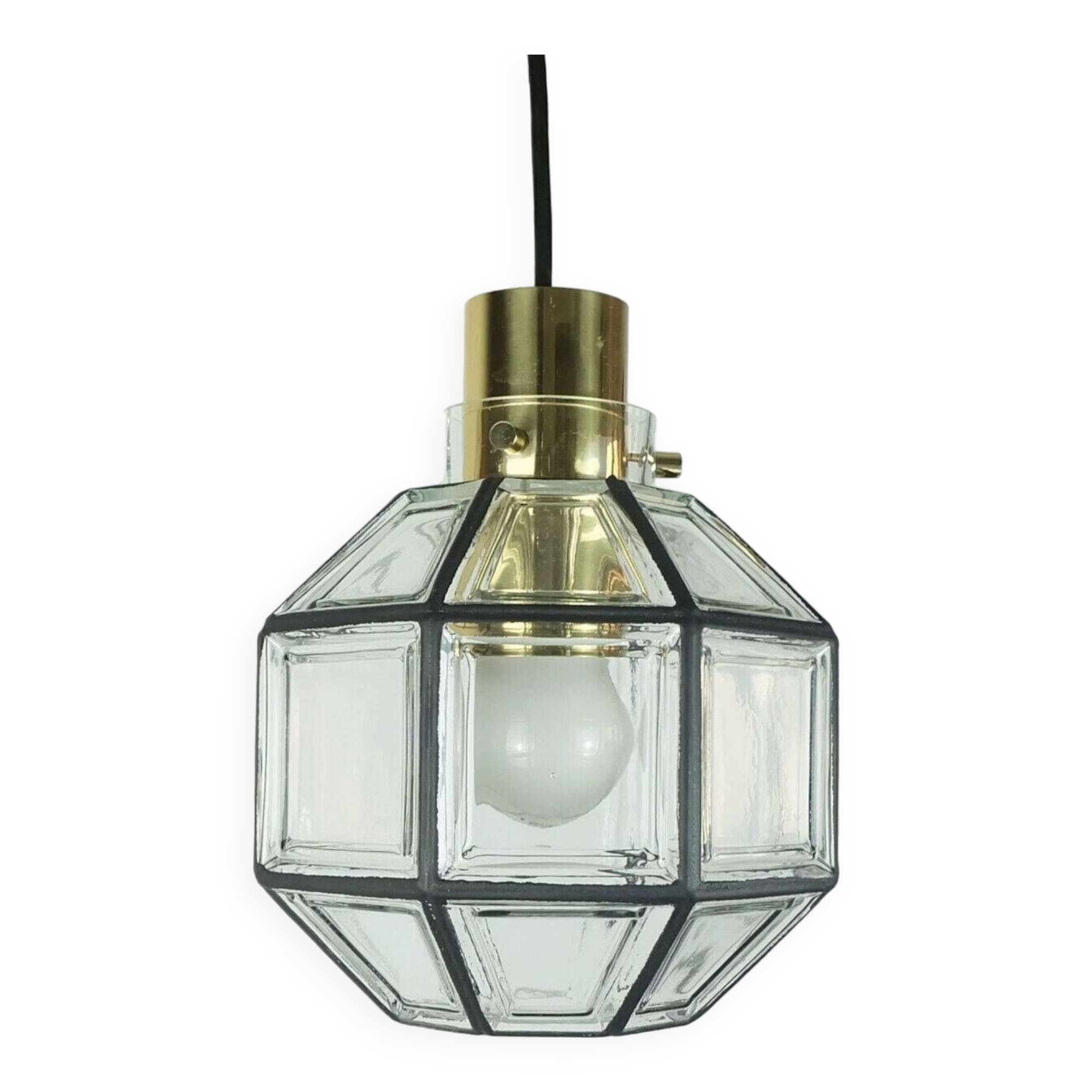 Glashuette Limburg SUSPENSION abat-jour en verre clair et laiton1960s 70s