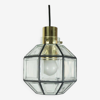 glashuette limburg PENDANT LAMP clear glass shade and brass1960s 70s