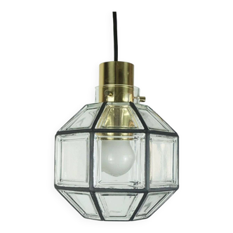 glashuette limburg PENDANT LAMP clear glass shade and brass1960s 70s