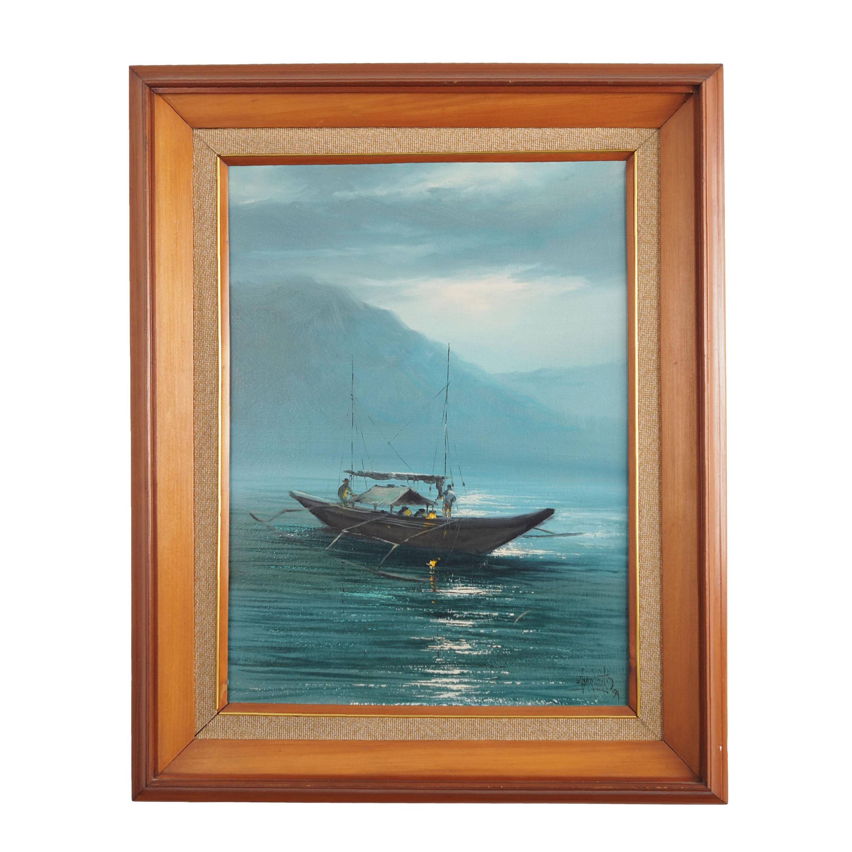 Painting „The Night Fishing”, Scandinavian design, 1970s