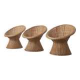 Set of three wicker rattan chairs, 1960s