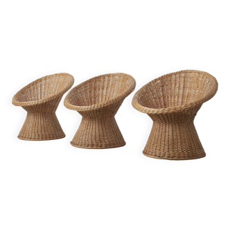 Set of three wicker rattan chairs, 1960s