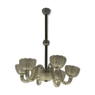 Venetian chandelier in colorless murano glass blown pressed and molded around 1950