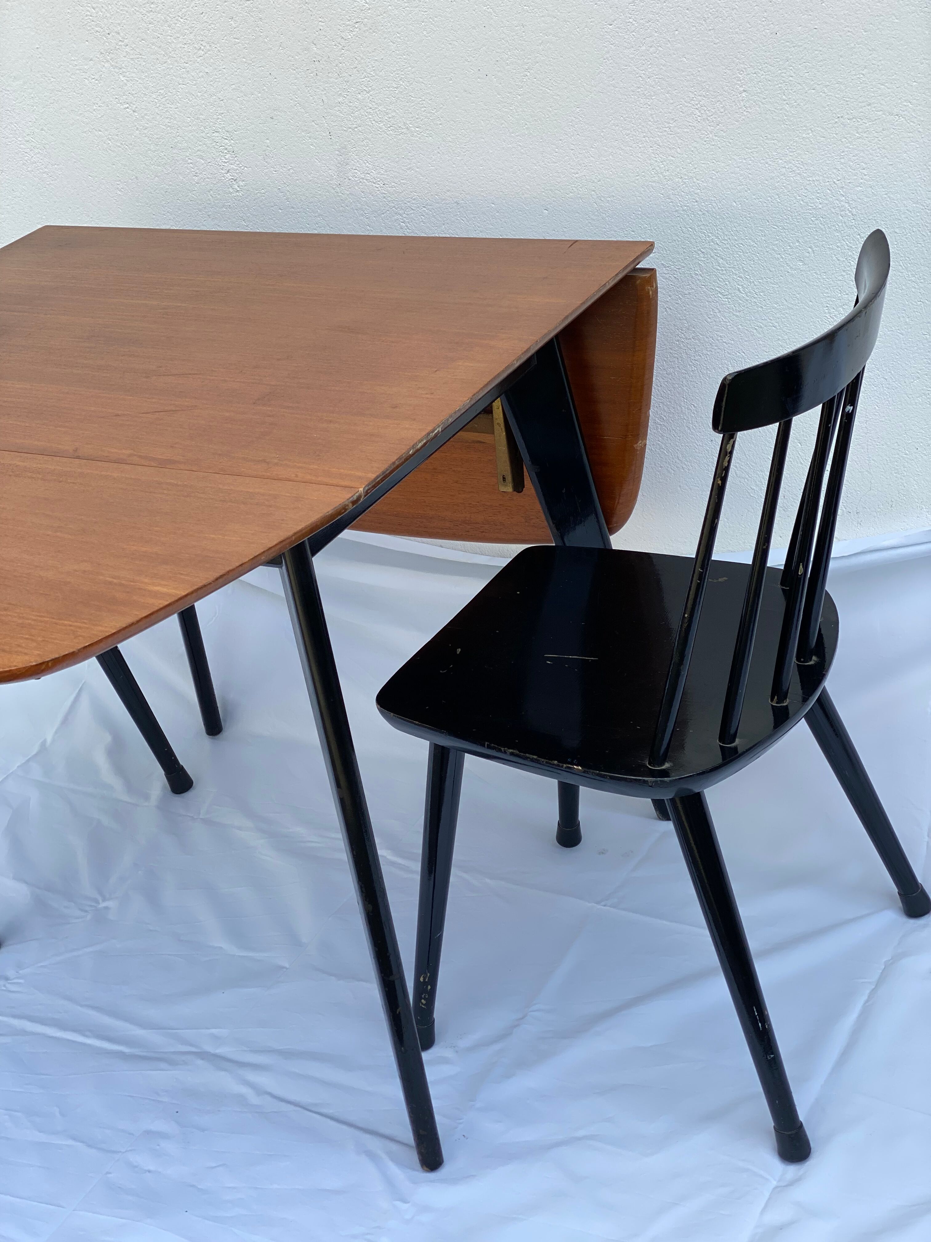 Teak Drop Leaf Dining and 2 Danish Spindle Back Chairs