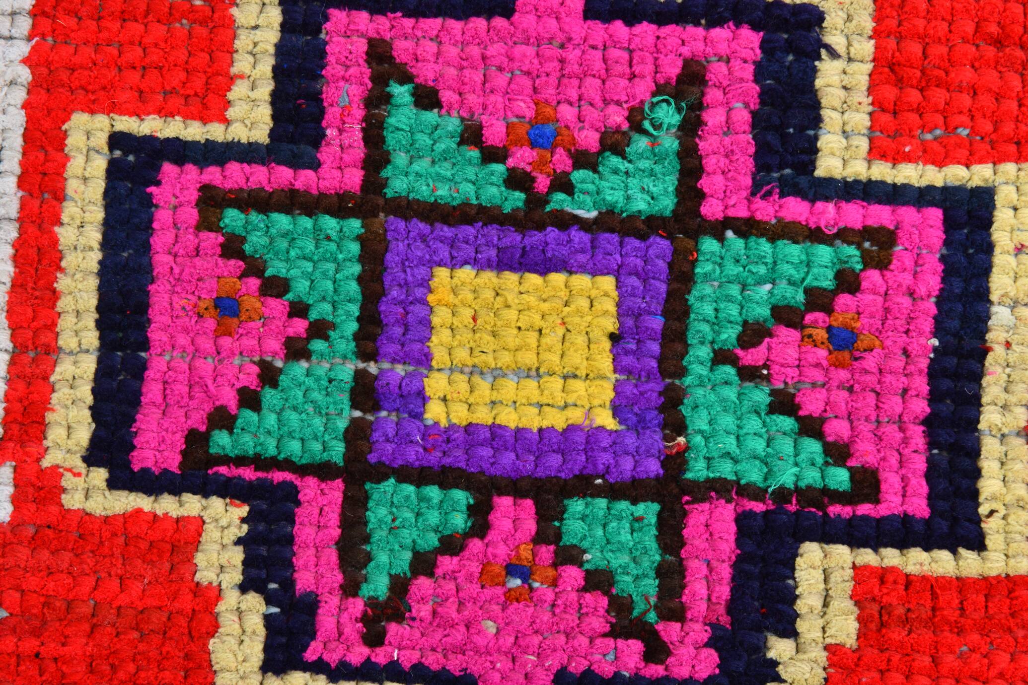 2x12 Colorful Geometric Vintage Runner Rug, 73x373Cm