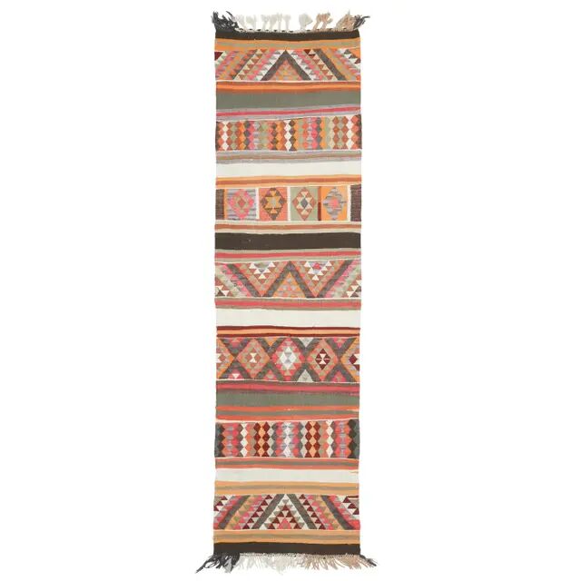 1970s Vintage Turkish Hand-Knotted Wool Cotton Orange Runner Rug 87x322