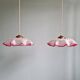 Paire de suspensions festonnées en verre satiné transparent et rose, années 1920-30