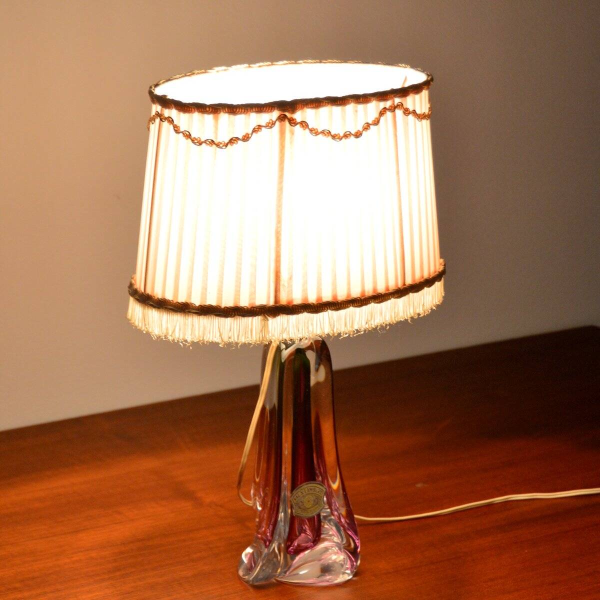 Vintage 1960s Val St-Lambert Belgium Crystal Table Lamp