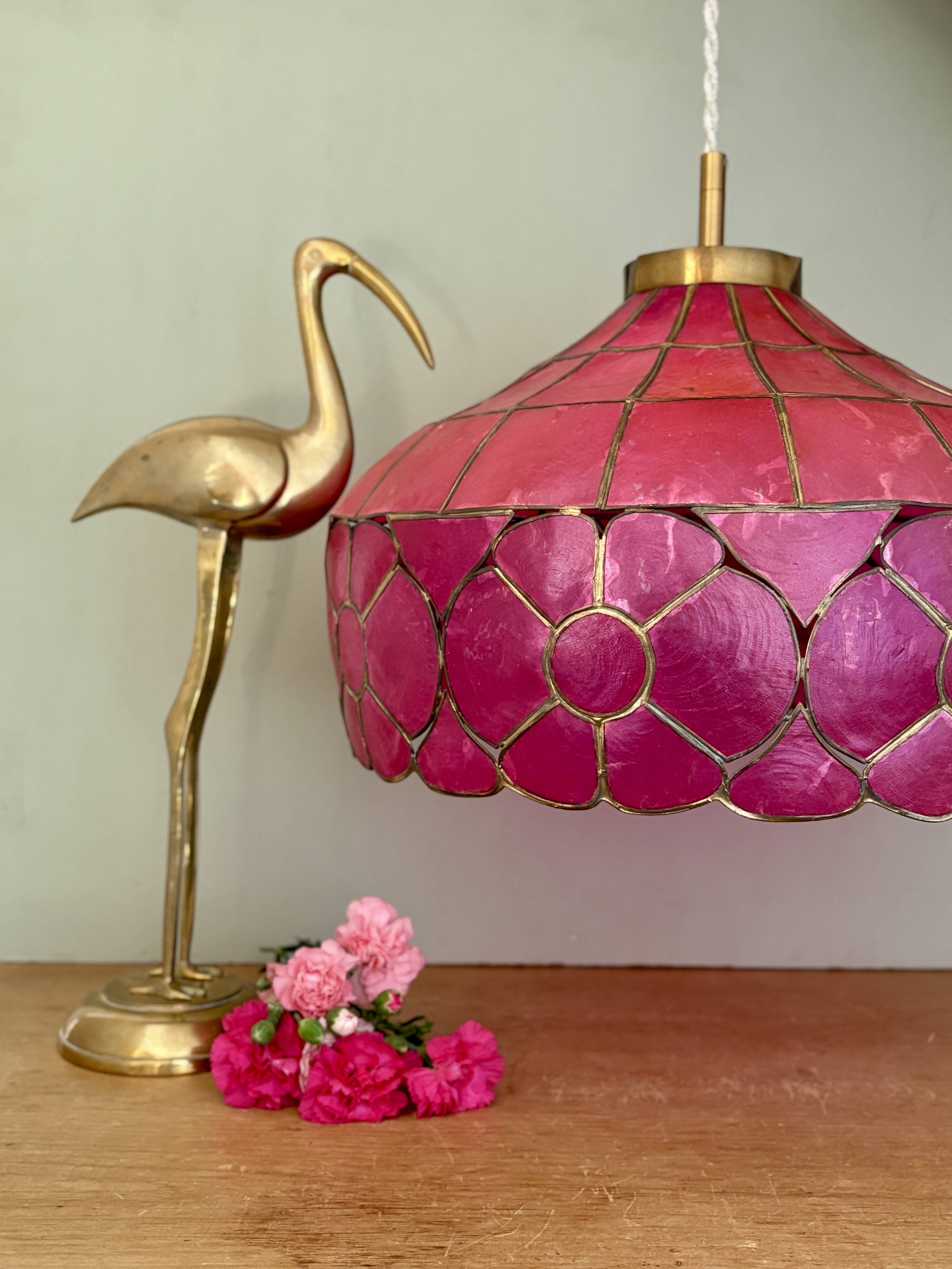 Suspension abat-jour vintage en nacre rose