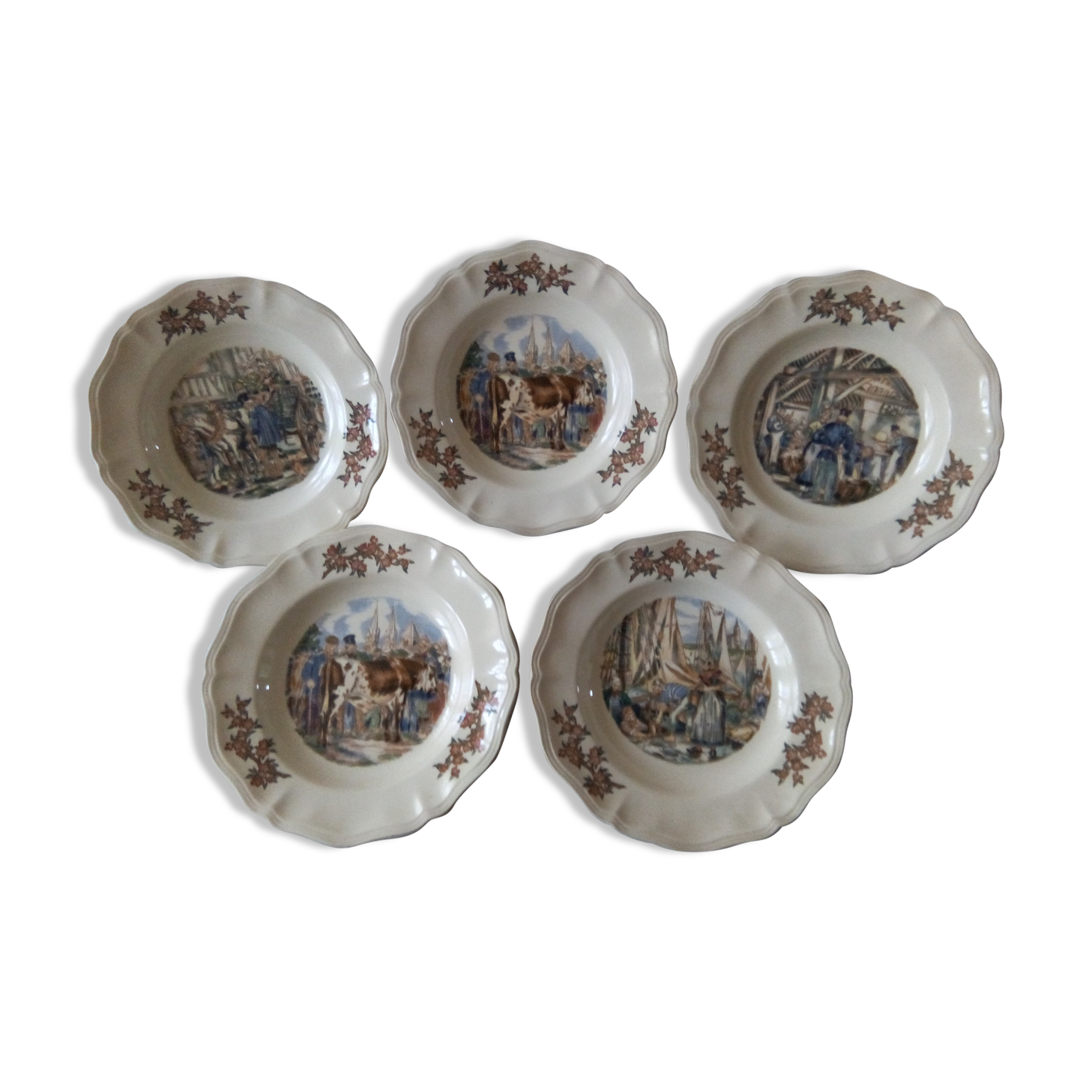 5 hollow plates faience sarreguemines ma normandie