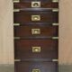 Bureau de campagne Davenport victorien antique en cuir avec galerie en laiton