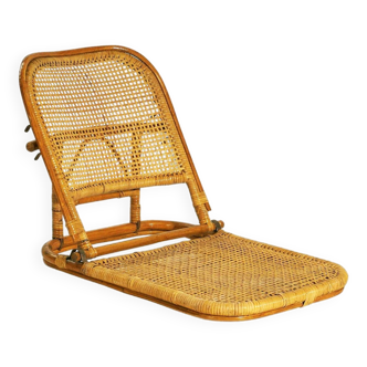 Chaise de plage pliante en rotin, USA, 1960s