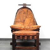 Brutalist oak lounge chair and ottoman, 1970s, set of 2