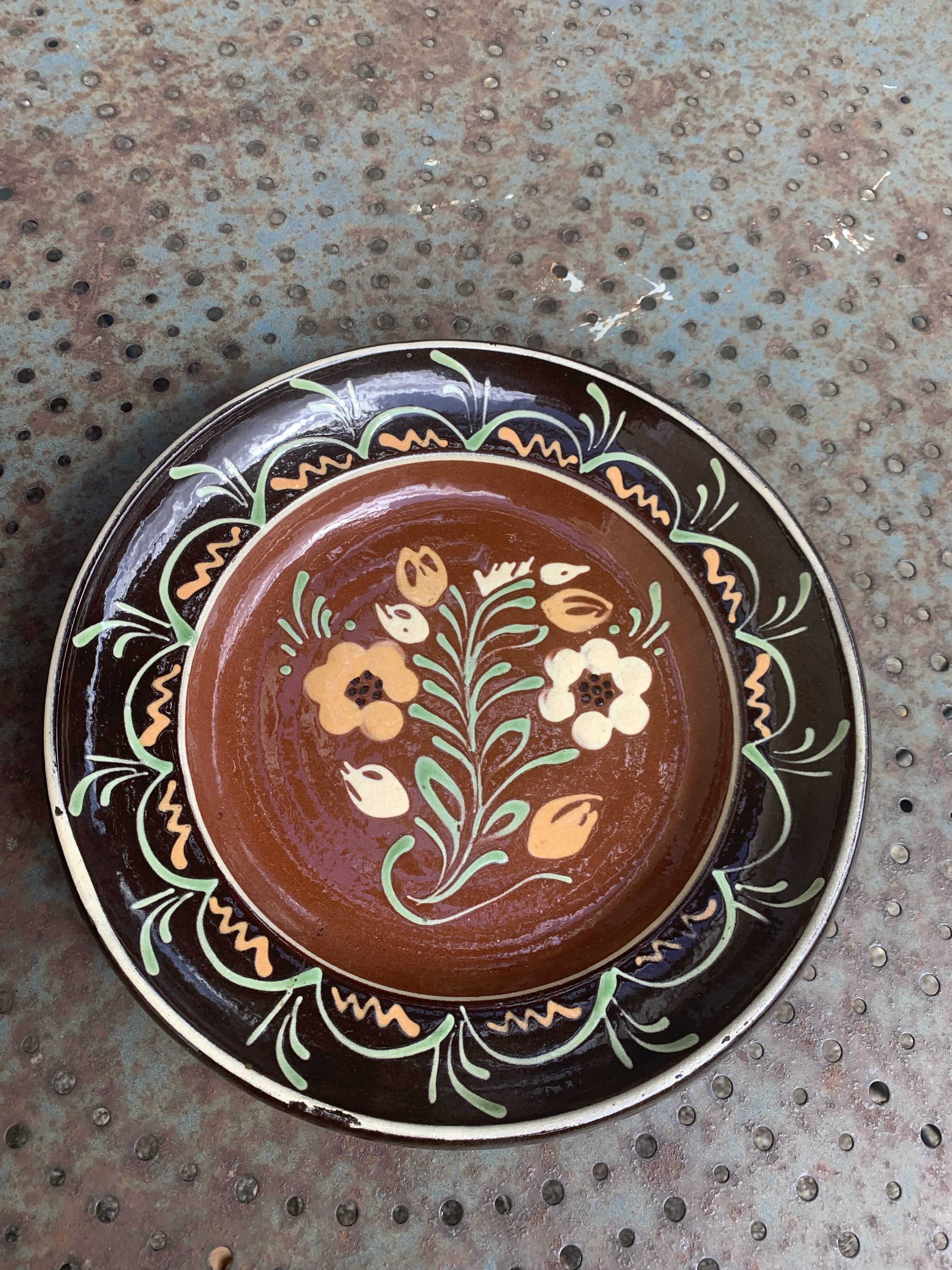 Alsatian decorative hollow dish, handmade pottery, Henri Siegfried, vintage