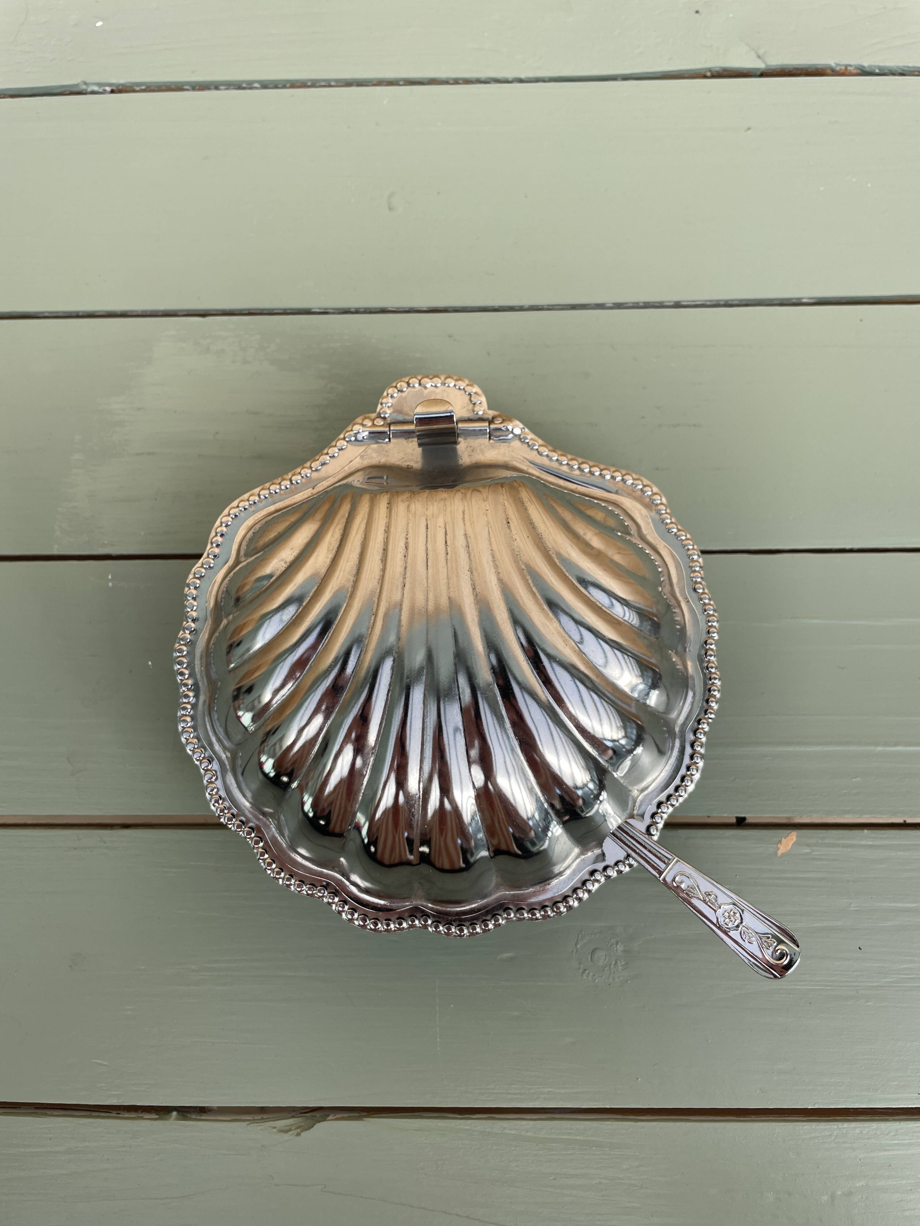 Beurrier vintage coquillage en métal argenté – élégant et original