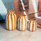 Striped Cream & Light Brown Vase in artisanal ceramic