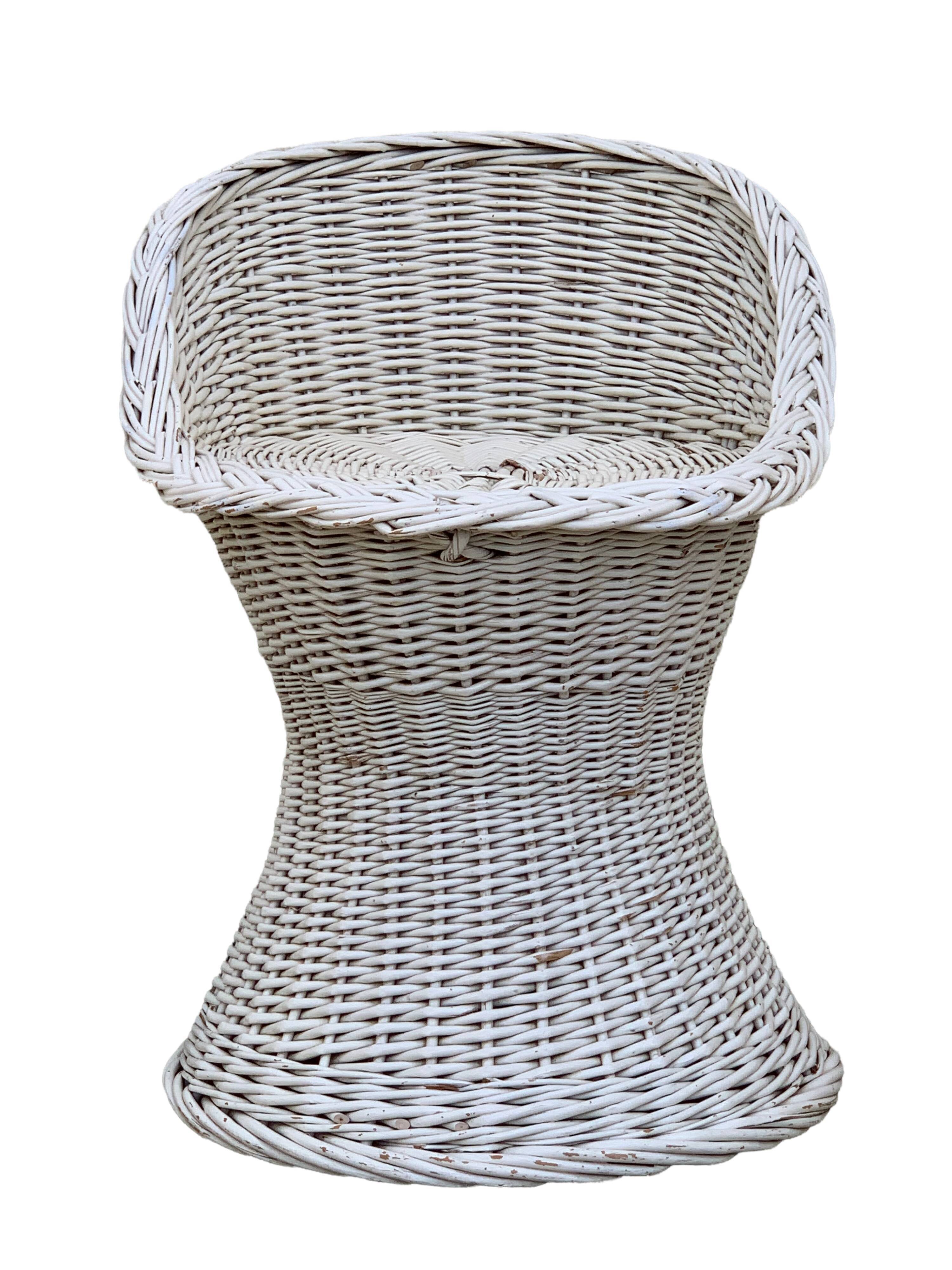 Vintage woven wicker stool 1950