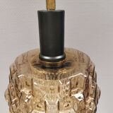 Older hanging lamp with champagne colored outer glass with inner shade of crystal glass.