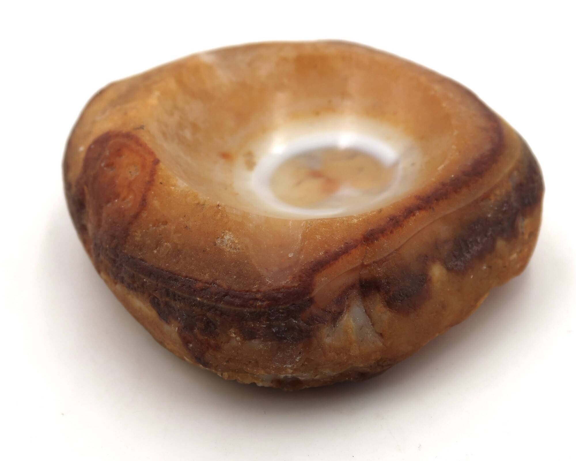 Cendrier vide poche marron orangé en agate naturelle, années 70 vintage