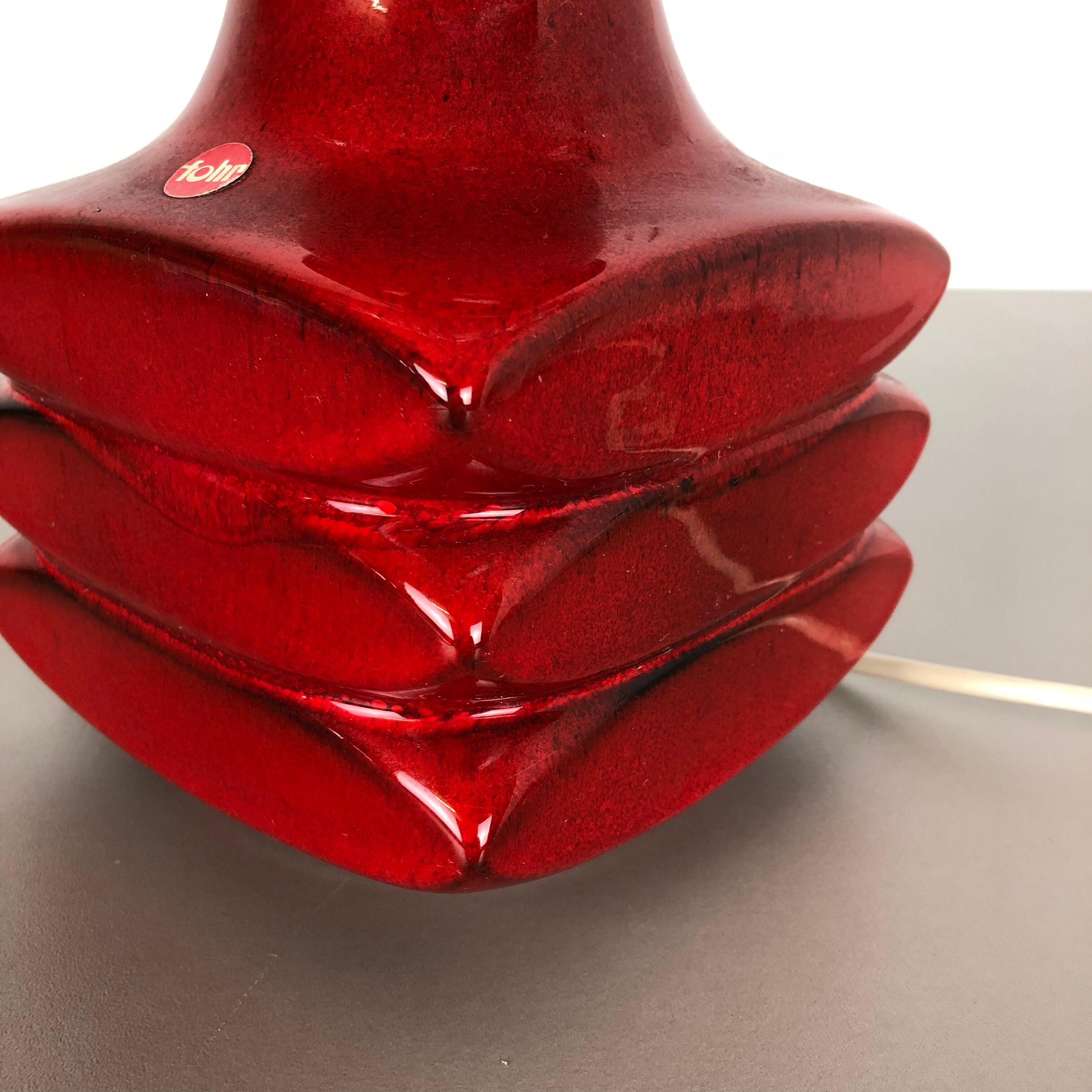 Red ceramic studio pottery table light by Cari Zalloni for Fohr, Germany 1970s