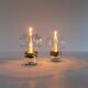 Pair of solid clear crystal candlesticks in modern Scandinavian style Orrefors Sweden