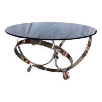 Smoked glass and chrome coffee table from the 70s